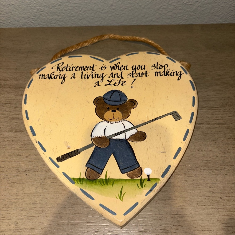 Heart-Shaped Wooden Plaque with Bear Design